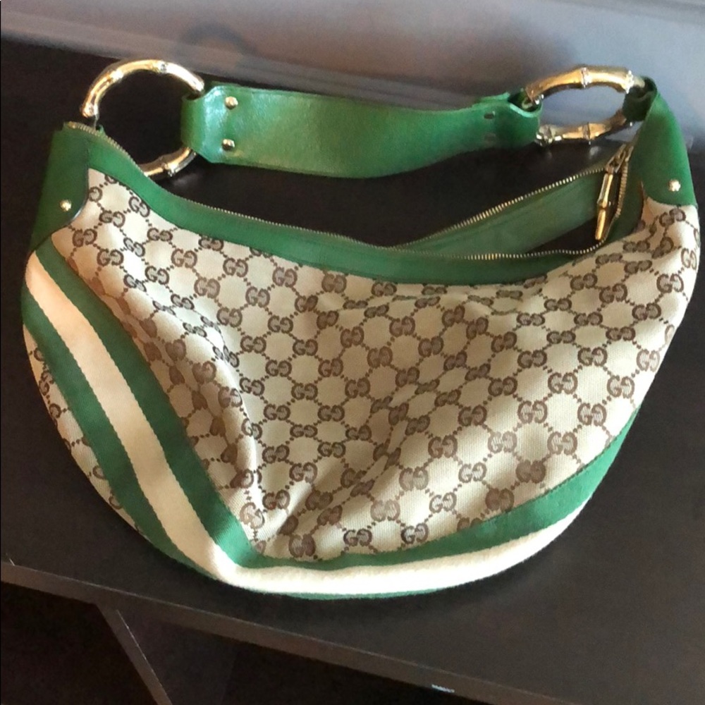 Authentic Gucci Khaki signature gg hobo
